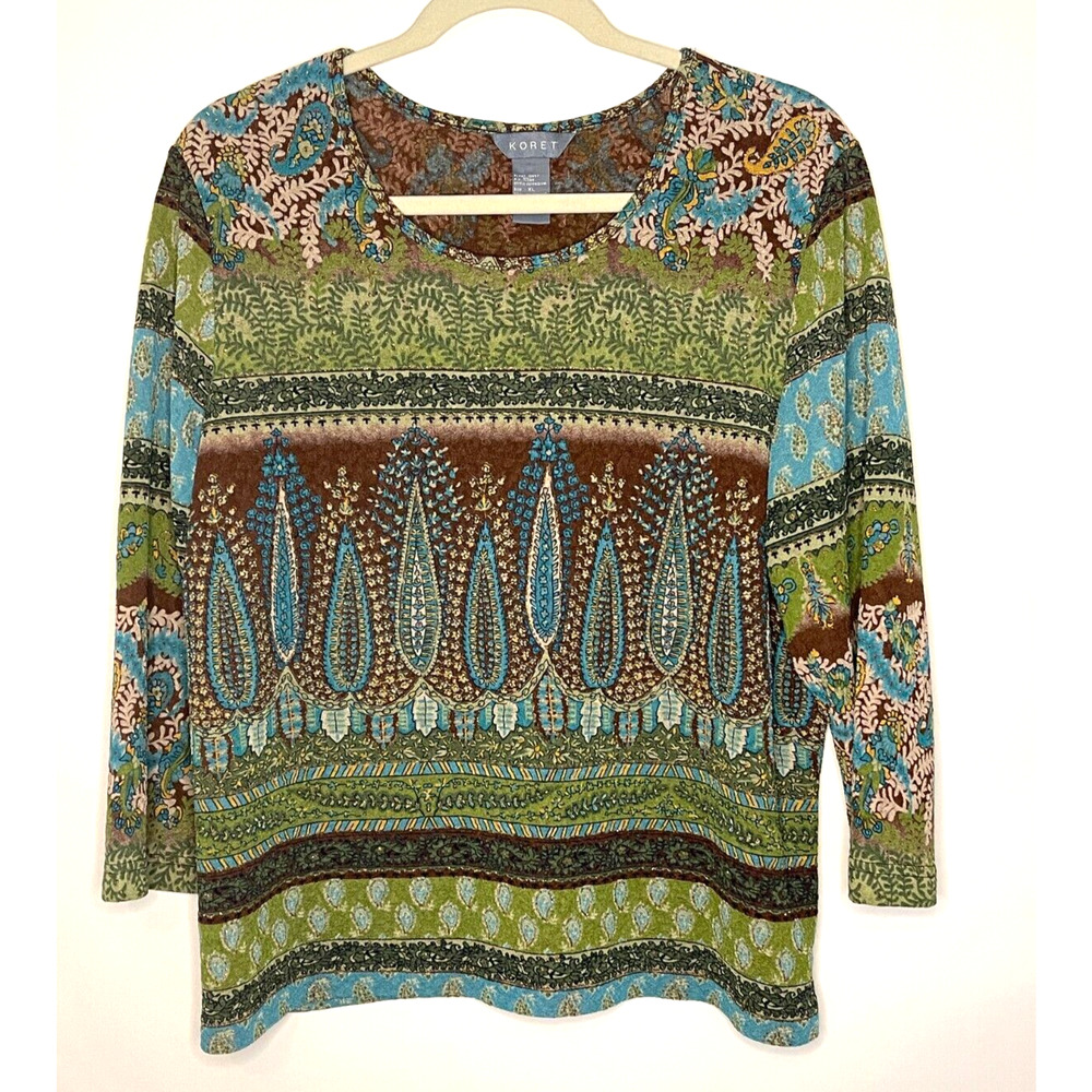 Koret Boho Print Long Sleeve Tunic Length Women's Size XL Poly/Spandex